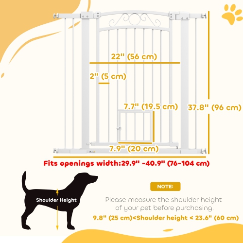 PawHut 30"-41" Wide Dog Gate, 38" Tall Walk Through Pet Gate with Small Pet Door, Auto Close, for Doorways, House, Stair, 2 Extension Kits, Pressure
