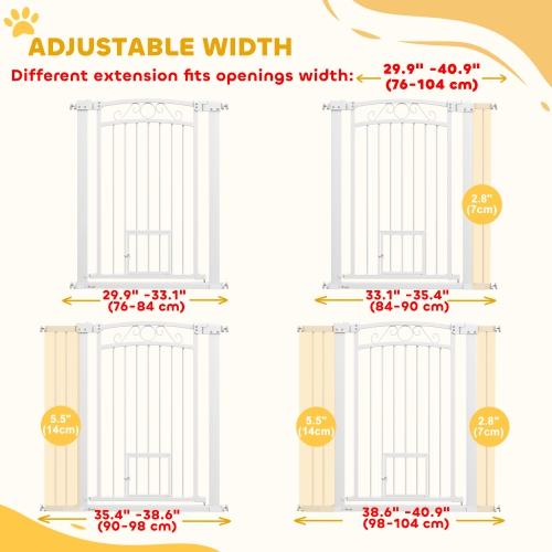 PawHut 30"-41" Wide Dog Gate, 38" Tall Walk Through Pet Gate with Small Pet Door, Auto Close, for Doorways, House, Stair, 2 Extension Kits, Pressure