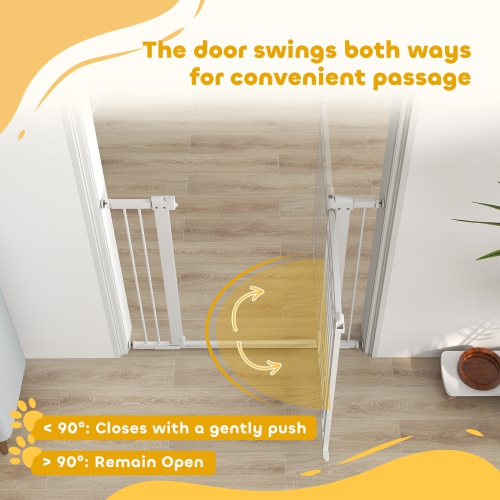 PawHut 30"-41" Wide Dog Gate, 38" Tall Walk Through Pet Gate with Small Pet Door, Auto Close, for Doorways, House, Stair, 2 Extension Kits, Pressure