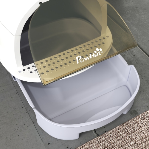 PawHut Cat Litter Box with Lid, Drawer Style Enclosed Kitty Litter Box with Front Door Flap, Scoop, Handle, Easy Clean, Cat Litter Tray for Small and