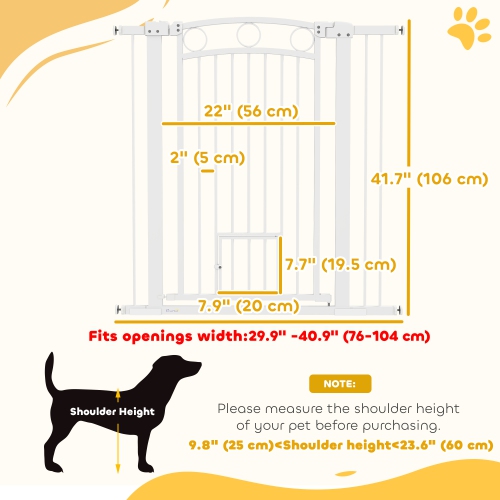 PawHut 30"-41" Wide Dog Gate, 42" Extra Tall Pet Gate with Cat Door, Includes 2.8" and 5.5" Extension Kits, Pressure Mounted Stair Gate for Doorways,