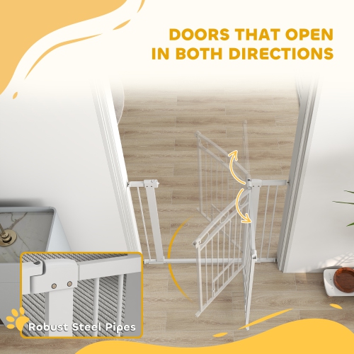 PawHut 30"-41" Wide Dog Gate, 42" Extra Tall Pet Gate with Cat Door, Includes 2.8" and 5.5" Extension Kits, Pressure Mounted Stair Gate for Doorways,
