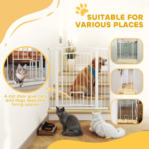 PawHut 30"-41" Wide Dog Gate, 42" Extra Tall Pet Gate with Cat Door, Includes 2.8" and 5.5" Extension Kits, Pressure Mounted Stair Gate for Doorways,