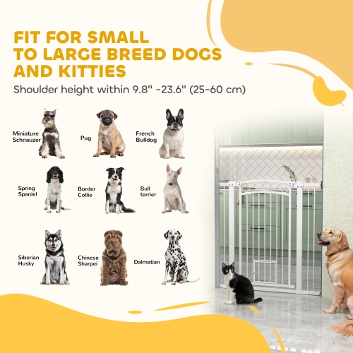 PawHut 30"-41" Wide Dog Gate, 42" Extra Tall Pet Gate with Cat Door, Includes 2.8" and 5.5" Extension Kits, Pressure Mounted Stair Gate for Doorways,