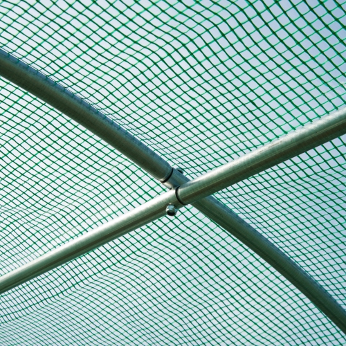 Entonnoir Outsunny Walk-In, 13 x 6,4 x 6.5 pi Panier avec porte enroulable zippée et 8 fenêtres en filet, serre extérieure avec cadre en acier