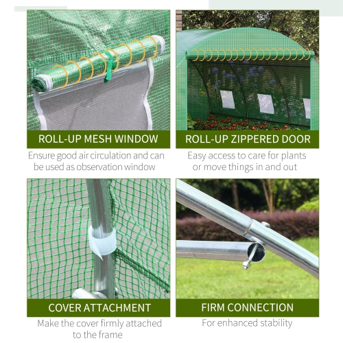 Tente extérieure à serre en polytunnel Outsunny de 13 x 10 x 6,6 pi avec porte enroulable à fermeture à glissière et 6 fenêtres en filet, vert