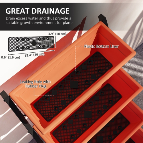 Outsunny 5-Tier Raised Garden Bed with 5 Planter Boxes, Outdoor Plant Stand Grow Containers with Leaking Holes for Balcony Patio Outdoor, Red