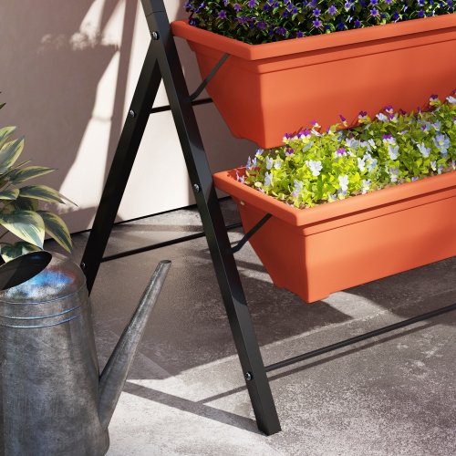 Outsunny 5-Tier Raised Garden Bed with 5 Planter Boxes, Outdoor Plant Stand Grow Containers with Leaking Holes for Balcony Patio Outdoor, Red