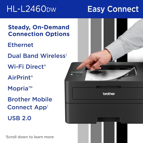 Open Box - Brother HL-L2460DW Wireless Compact Monochrome Laser Printer with Duplex, Mobile Printing, Black & White Output