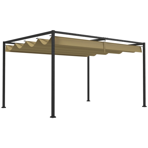 Pergola de jardin Outsunny avec auvent rétractable, abri extérieur, abat-jour, kaki, 13 x 10 pi