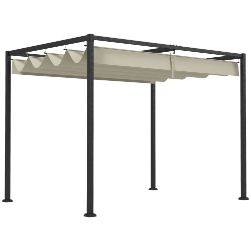 Pergola de jardin Outsunny, auvent rétractable, 10 x 7 pi, abri extérieur, abat-jour, blanc crème