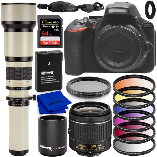 Appareil photo reflex numérique D5600 de Nikon avec objectif AF-P DX 18-55&nbsp;mm et objectifs 650-1300&nbsp;mm – Ensemble économique