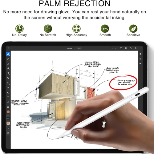 Stylus Pen for iPad 2018-2024, Quick Charging Pen for iPad with Tilt Sensitivity & Palm Rejection, Pencil Compatible with iPad Air 3/4/5/M2, iPad