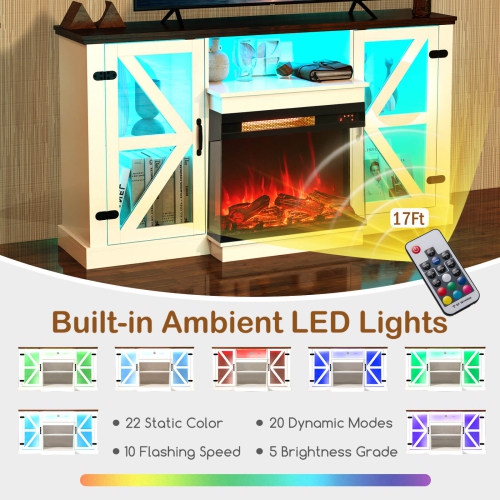 Meuble pour téléviseur de 58&nbsp;po avec foyer électrique en verre de 23&nbsp;po à 3 côtés de Costway avec 20 lumières DEL de couleur