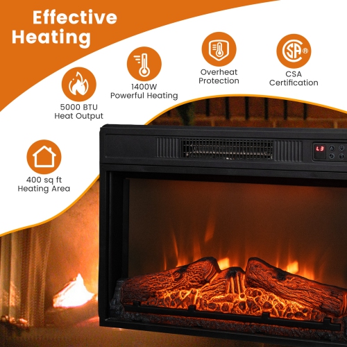 Costway 23" Electric Fireplace Insert, 1400W Recessed Fireplace Heater with Remote Control, 6H Timer, Electric Fireplace for Bedroom Home Office