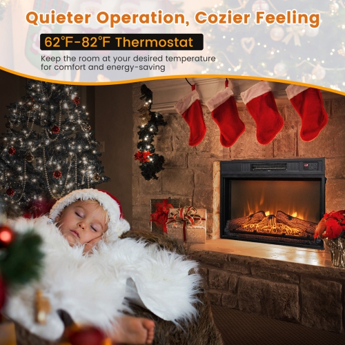 Costway 23" Electric Fireplace Insert, 1400W Recessed Fireplace Heater with Remote Control, 6H Timer, Electric Fireplace for Bedroom Home Office