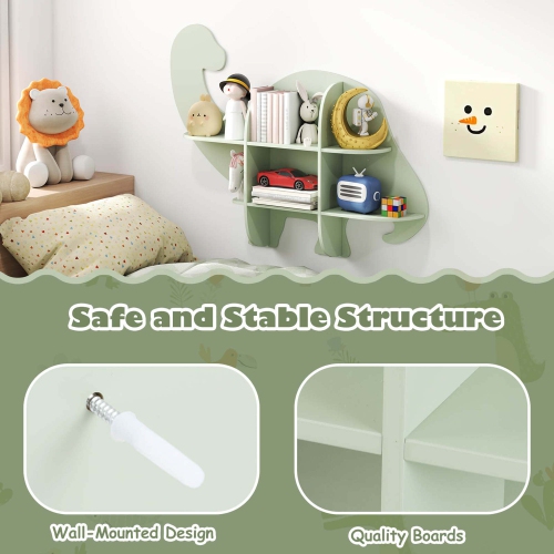 Bibliothèque murale flottante à 2 niveaux pour enfants en forme de dinosaure de Costway