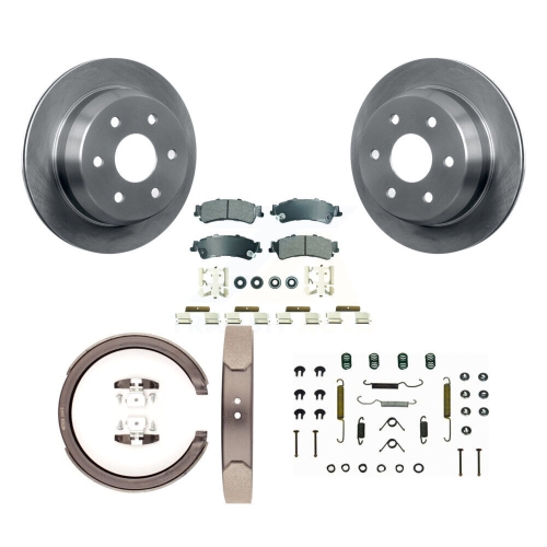 Rear Disc Rotors Semi-Metallic Pads Parking Shoes & Hardware Kit For GMC Chevrolet Sierra K8A-108709