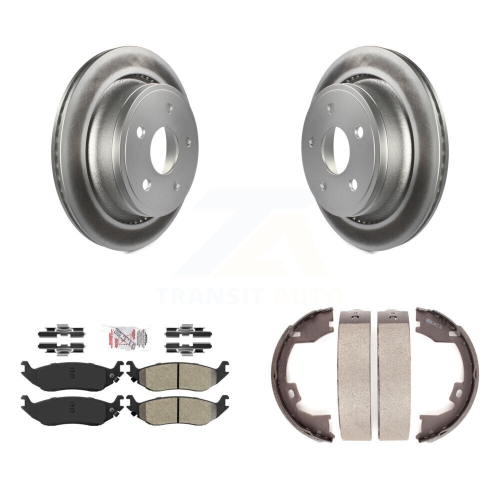 TRANSIT AUTO  Rear Disc Coated Rotors Semi-Metallic Pads And Parking Brake Shoes Kit for Dodge Ram 1500 Kga-106504