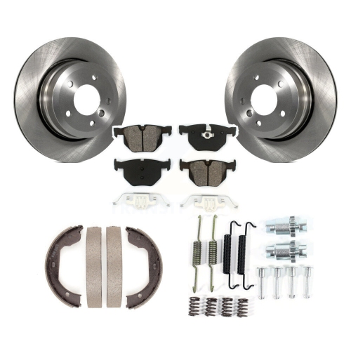 Rear Disc Rotors Semi-Metallic Pads Parking Shoes Hardware Kit For BMW 530xi 528i xDrive K8S-104701