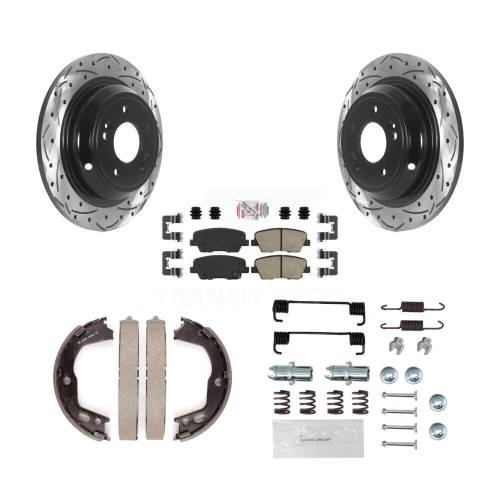TRANSIT AUTO  Rear Disc Drilled & Slotted Rotors Ceramic Pads Parking Brake Shoes And Hardware Kit for Kda-103829