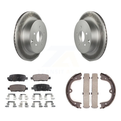 Rear Disc Coated Rotors Ceramic Pads & Parking Shoes Kit For
