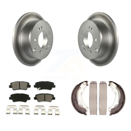 Rear Disc Coated Rotors Semi-Metallic Pads Parking Brake Shoes Kit For 2010-2013 Kia Soul KGS-103248