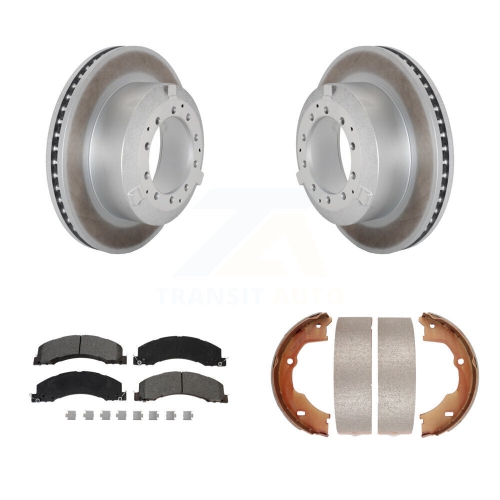 Rear Disc Coated Rotors Semi-Metallic Pads Parking Shoes Kit For Ram Dodge Sterling Truck KGS-103143