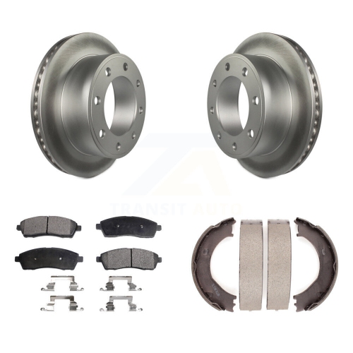 Image 1 of 10.. Rear Disc Coated Rotors Semi-Metallic Pads & Parking Shoes Kit For Ford F-350 Super Duty KGF-103548