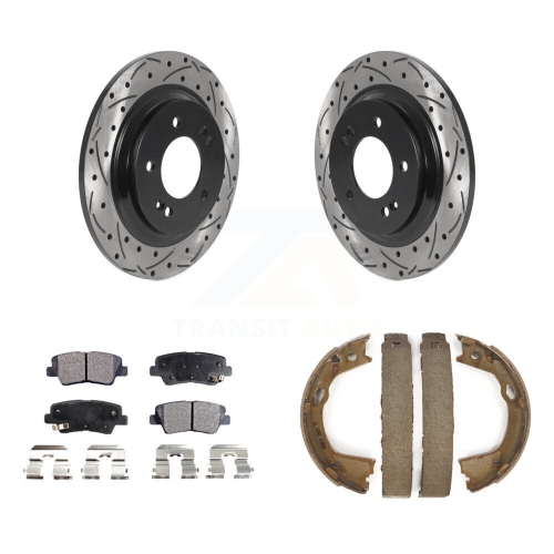 Image 1 de 10.. Ensemble de patins de stationnement semi-métalliques à disque perforé et rainuré pour Kia Optima KDF-101394