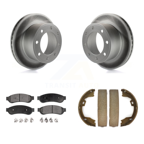 Image 1 of 10.. Rear Disc Coated Rotors Semi-Metallic Pads & Parking Shoes Kit For Ford F-350 Super Duty KGF-103610