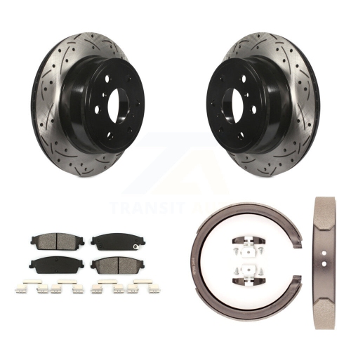 Image 1 de 10.. Ensemble de patins de stationnement semi-métalliques à disque perforé et rainuré pour GMC KDS-101279 de Chevrolet