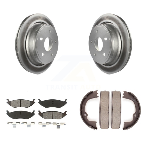 Rear Disc Coated Rotors Semi-Metallic Pads & Parking Shoes Kit For Ram 1500 Classic Dodge KGS-103054