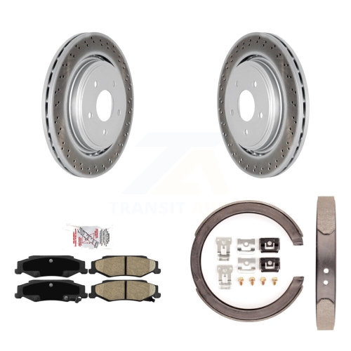 Image 1 of 10.. Rear Disc Coated Rotors Ceramic Pads & Parking Shoes Kit For Chevrolet Corvette Cadillac KGA-106486