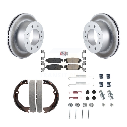 Image 1 of 10.. Rear Disc Coated Rotors Ceramic Pads Parking Shoes & Hardware Kit For Chevrolet Suburban KGA-107276