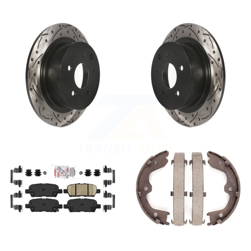 Image 1 de 10.. Ensemble de patins de frein de stationnement à disque perforé et rainuré arrière pour Nissan Altima KDA-103531