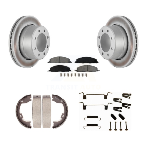 Image 1 of 10.. Rear Disc Coated Rotors Semi-Metallic Pads Parking Shoes & Hardware Kit For Ram 3500 2500 KGS-103318