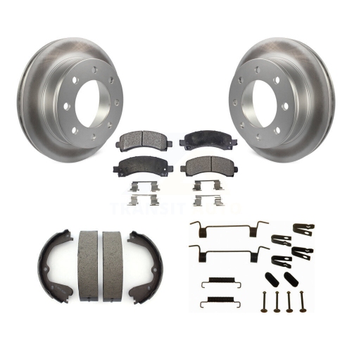 Image 1 of 10.. Rear Disc Coated Rotors Semi-Metallic Pads Parking Shoes Hardware Kit For GMC Savana 3500 KGF-103962