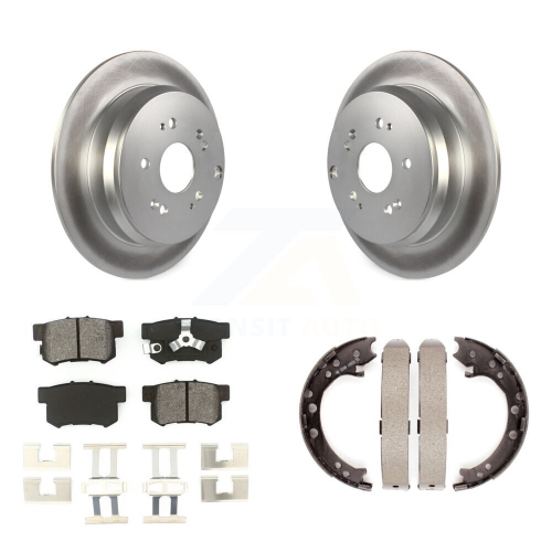 Image 1 de 10.. Ensemble de disques à revêtement à disque arrière, plaquettes et patins de stationnement semi-métalliques pour Honda CR-V Acura RDX KGS-103206
