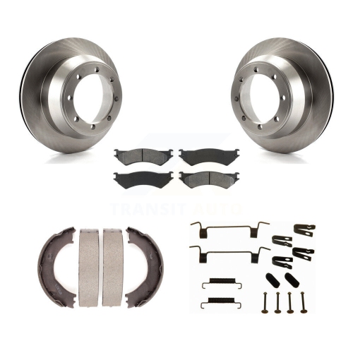 Image 1 of 10.. Rear Disc Rotors Semi-Metallic Pads Parking Shoes Hardware Kit For Ford E-350 Super Duty K8S-104800