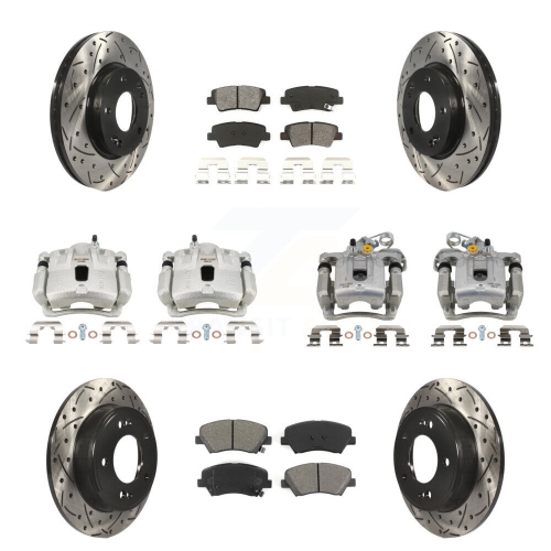 Image 1 of 10.. Front Rear Brake Caliper Drill Slot Rotor Semi-Metallic Pad Kit For Hyundai Coupe KCD-100681S