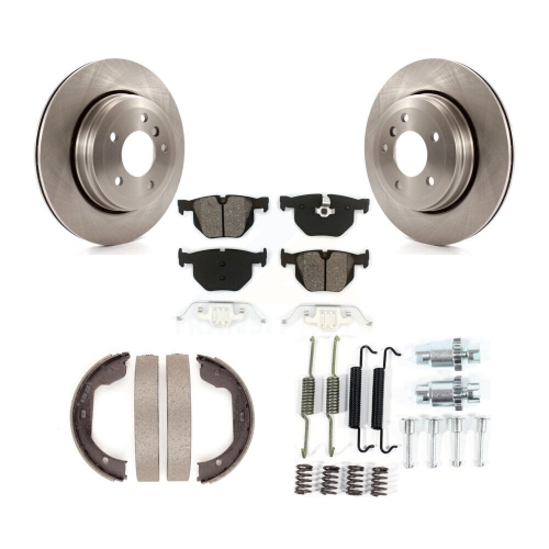 Rear Disc Rotors Semi-Metallic Pads Parking Shoes And Hardware Kit For BMW 530i 525i 528i K8S-104699