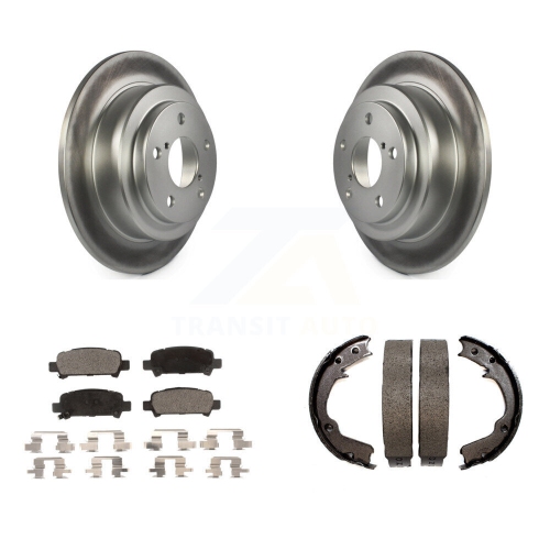 Image 1 of 10.. Rear Disc Coated Rotors Ceramic Pads Parking Brake Shoes Kit For Subaru Forester Impreza KGT-103720