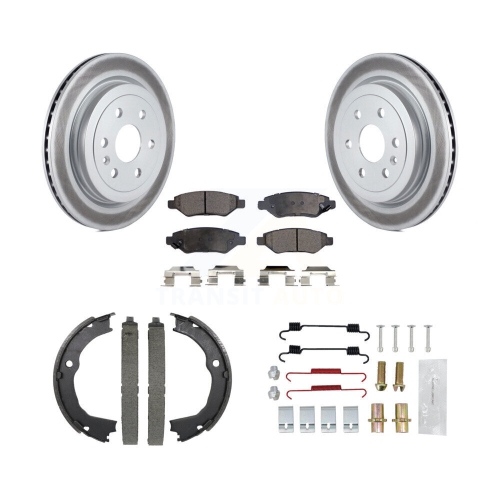 Image 1 of 10.. Rear Disc Coated Rotors Ceramic Pads Parking Shoes & Hardware Kit For 10-16 Cadillac SRX KGT-104168