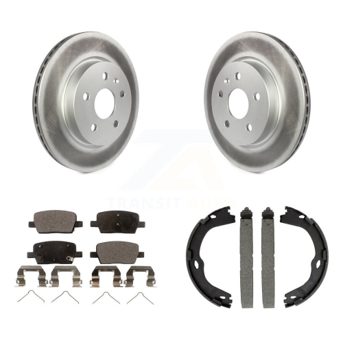 Image 1 of 10.. Rear Disc Coated Rotors Ceramic Pads And Parking Brake Shoes Kit For Chevrolet Camaro KGT-103618