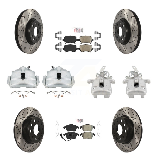 Image 1 of 10.. Front Rear Brake Caliper Drill Slot Rotors Ameribrakes Pad Kit For Volkswagen GTI KCD-101804N