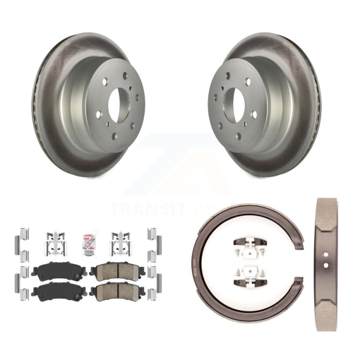 Image 1 of 10.. Rear Disc Coated Rotors Ceramic Pads Parking Brake Shoes Kit For GMC Sierra 1500 Classic KGA-106742