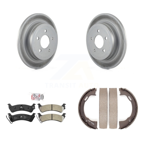 Image 1 of 10.. Rear Disc Coated Rotors Semi-Metallic Pads Parking Shoes Kit For Ford Explorer Sport Trac KGA-106907