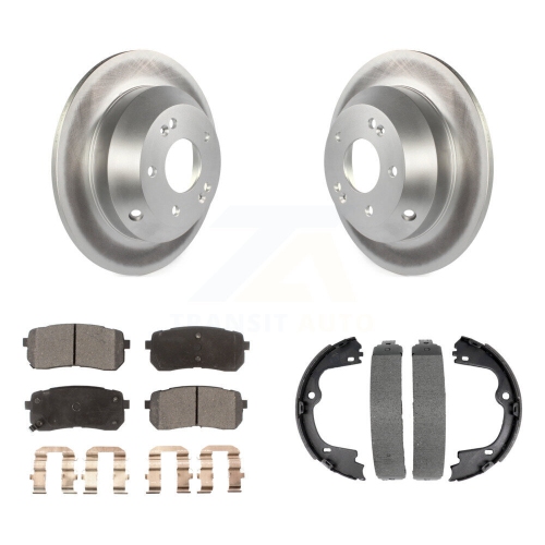 Image 1 of 10.. Rear Disc Coated Rotors Ceramic Pads And Parking Brake Shoes Kit For Kia Sedona KGT-103847