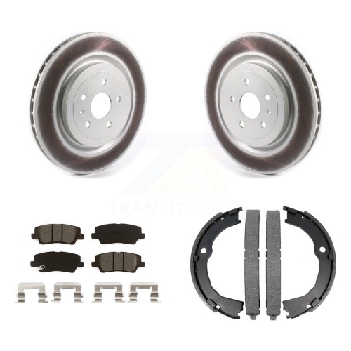 Image 1 of 10.. Rear Disc Coated Rotors Semi-Metallic Pads And Parking Brake Shoes Kit For Cadillac CTS KGS-102974